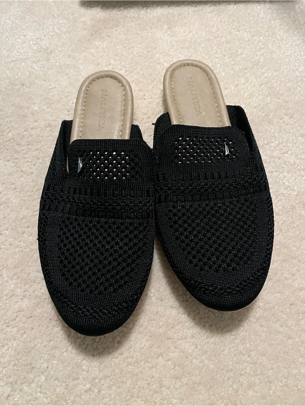 Nautica women’s Black Knit Slip-On Mule Loafers